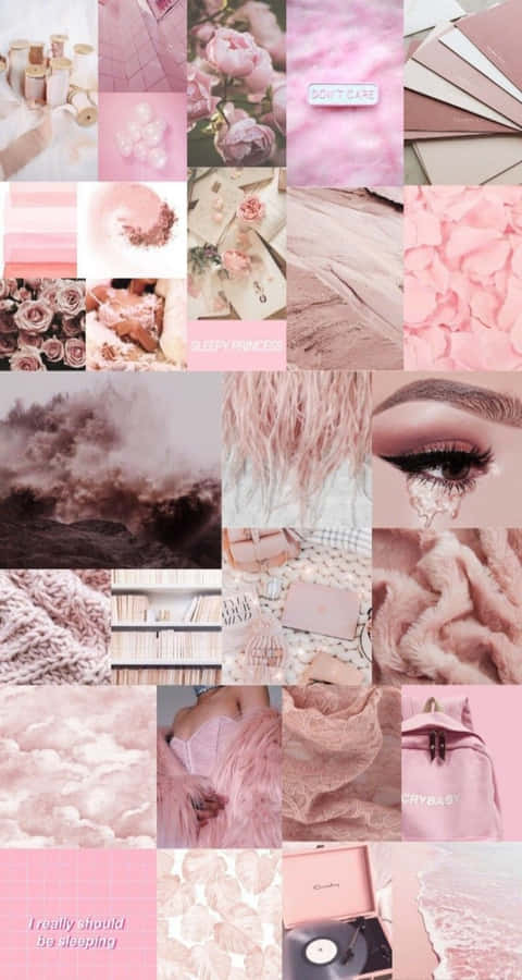 Aesthetic Pink Collage Abstract Shapes Wallpaper