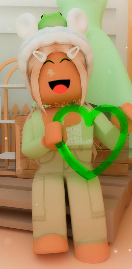 Aesthetic Roblox Girl With Green Heart Wallpaper