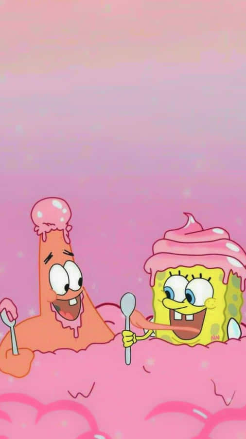 Aesthetic Spongebob And Patrick Bubble Bath Wallpaper