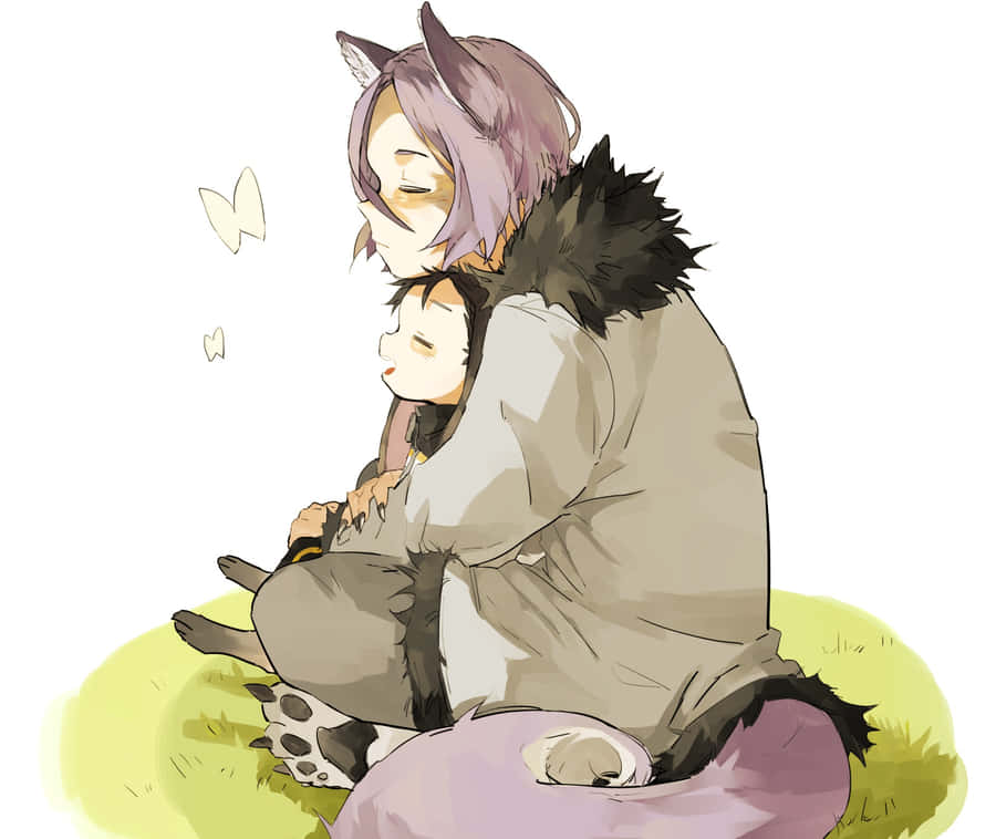 Affectionate_ Anime_ Characters_ Embrace Wallpaper