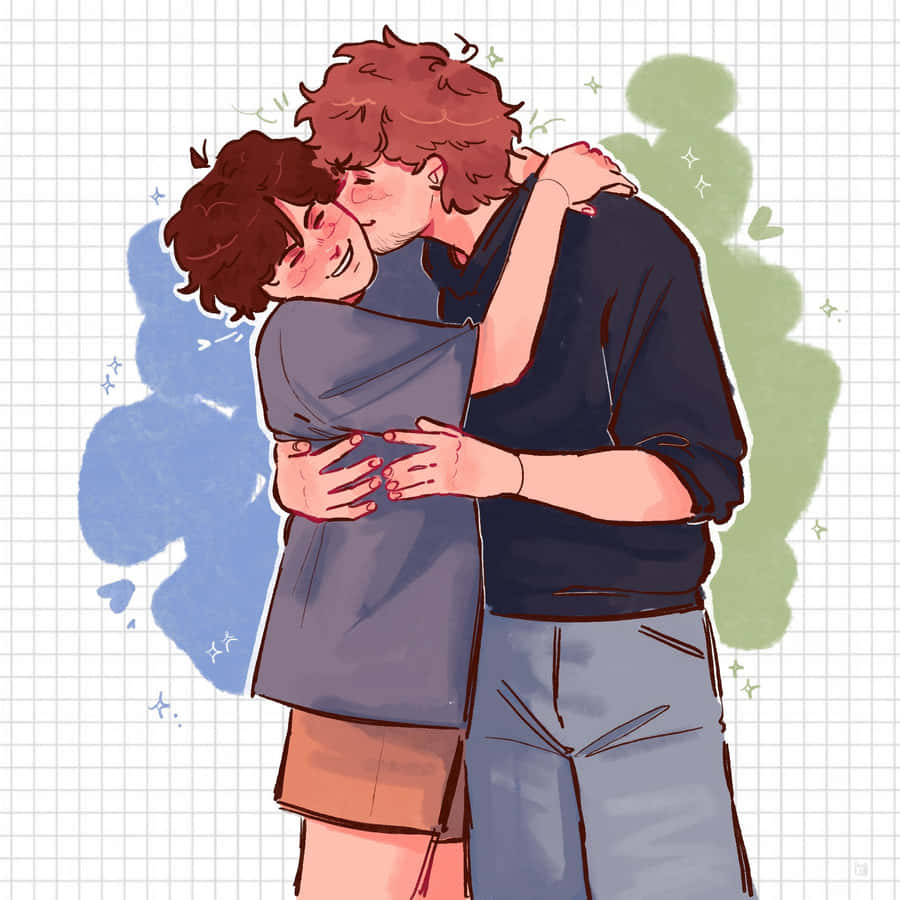 Affectionate Cartoon Hug Wallpaper