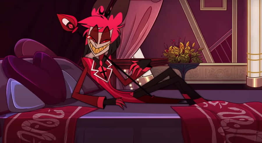 Alastor Recliningon Couch Hazbin Hotel Wallpaper