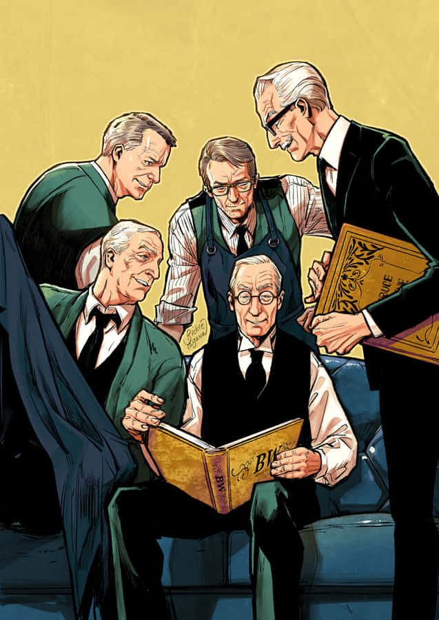 Alfred Pennyworth Adjusting Glasses With A Wise Expression Wallpaper