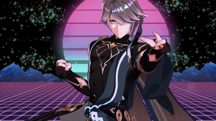 Alhaitham Retro Synthwave Style Wallpaper