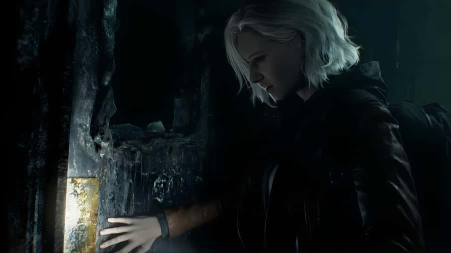 Alice Exploring Dark Corridor Wallpaper