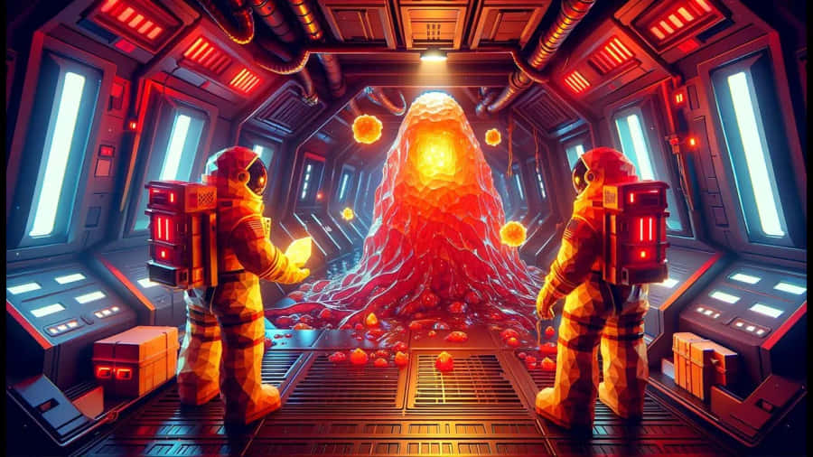 Alien Encounter In Space Corridor Wallpaper