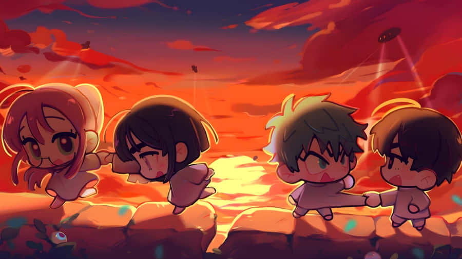 Alien Stage Sunset Showdown Wallpaper