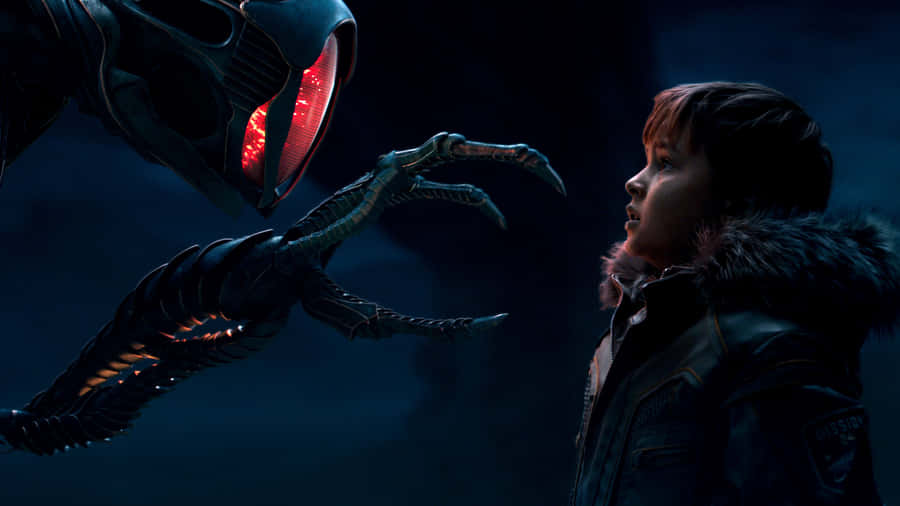 Aliens Vs Aliens - A Boy And A Giant Alien Wallpaper