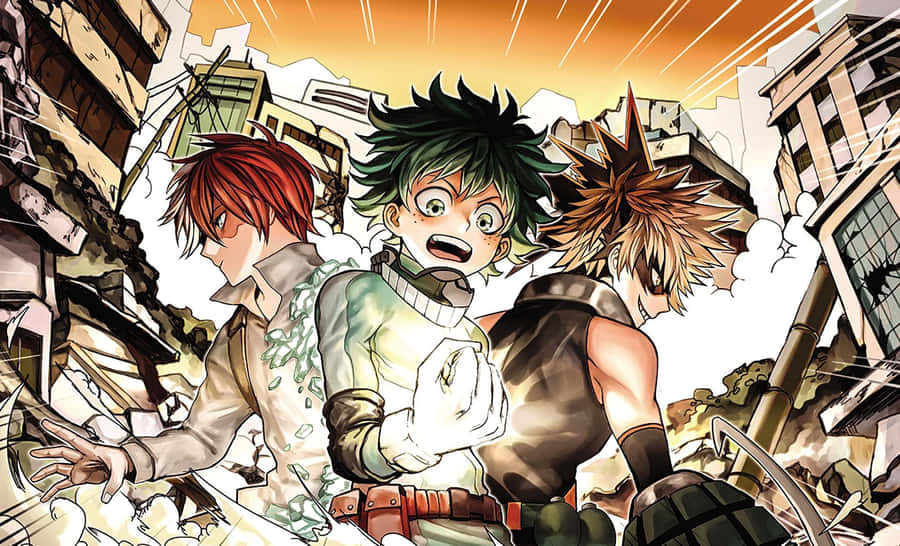 All Might’s Students, Deku And Todoroki, Overcome All Odds Wallpaper