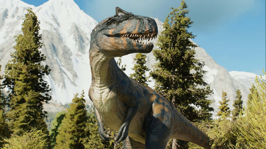 Allosaurus In Mountainous Forest Wallpaper
