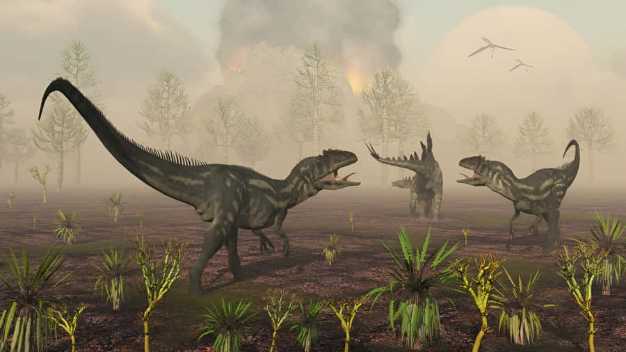 Allosaurus In Prehistoric Landscape Wallpaper