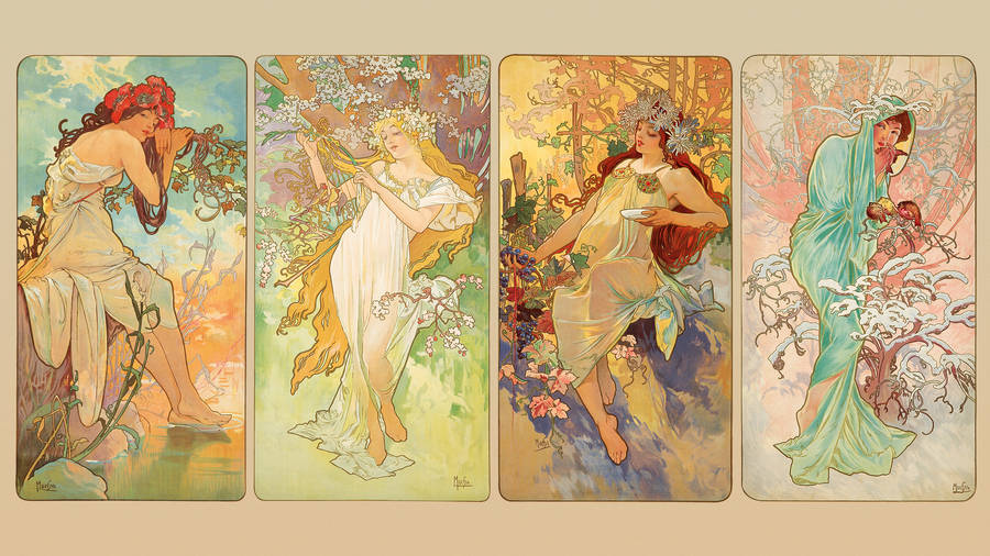 Alphonse Mucha Folk Art Illustration Wallpaper
