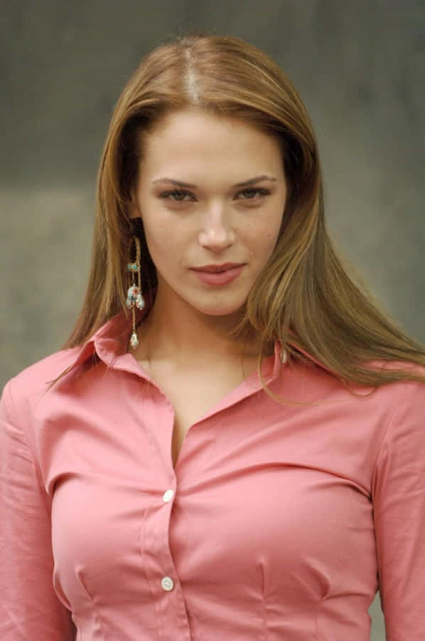 Amanda Righetti Pink Blouse Portrait Wallpaper