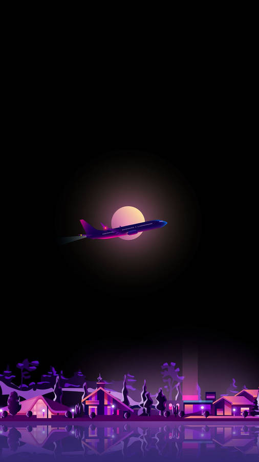 Amoled Android Plane Moon Art Wallpaper