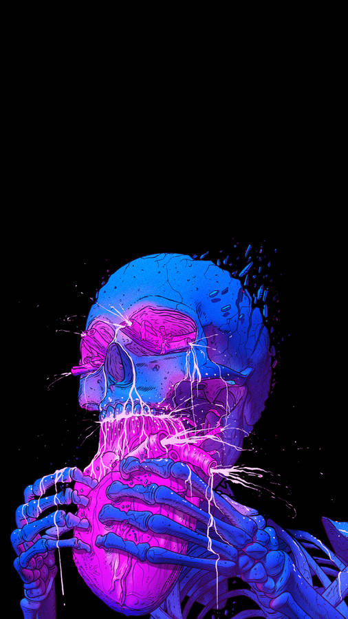 Amoled Neon Trippy Skeleton Wallpaper