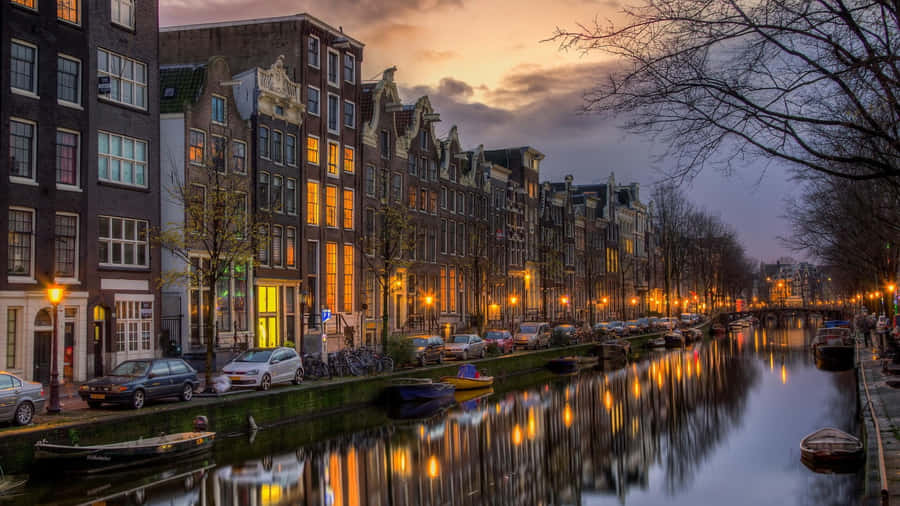 Amsterdam Canal Twilight Reflections Wallpaper
