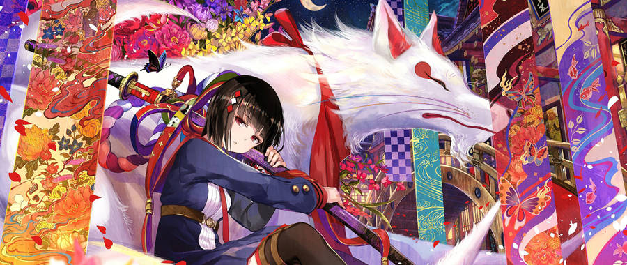 An Epic Anime Samurai Draws His Sword As He Prepares For Battle Wallpaper