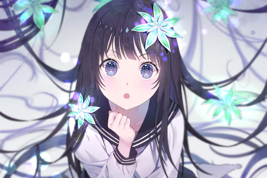 An Illustration Of An Anime Girl With Black Hair Wallpaper