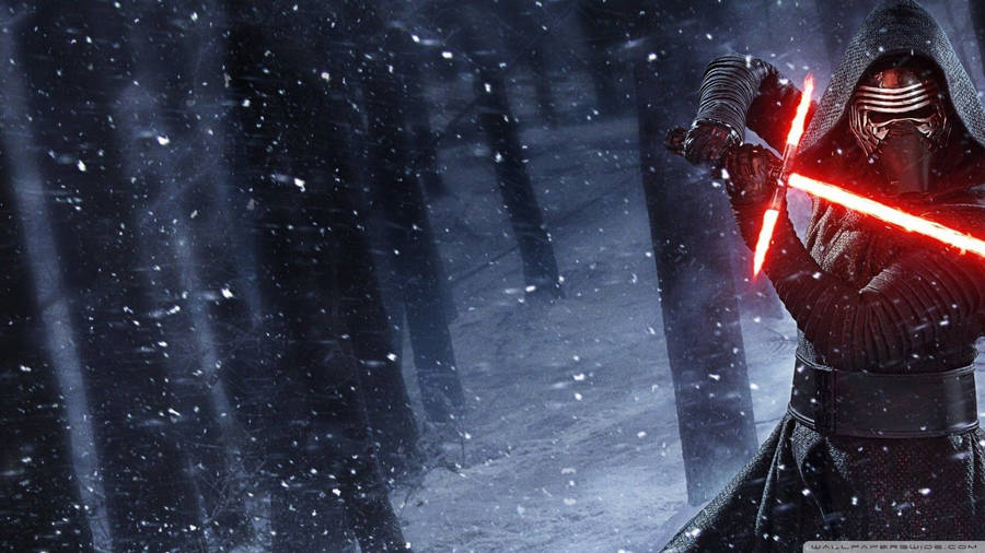 An Intimidating Glimpse Of Kylo Ren In Action Wallpaper