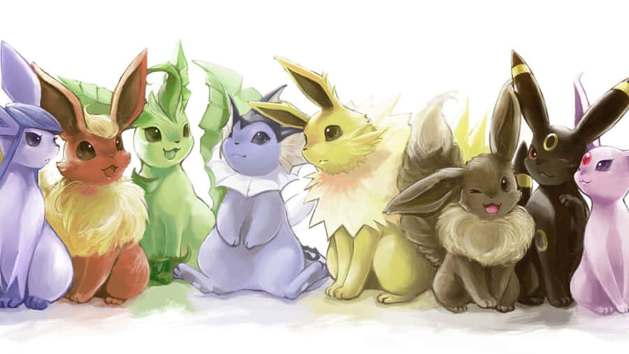 An Intricately Caught Eevee And Its Evolutions Wallpaper
