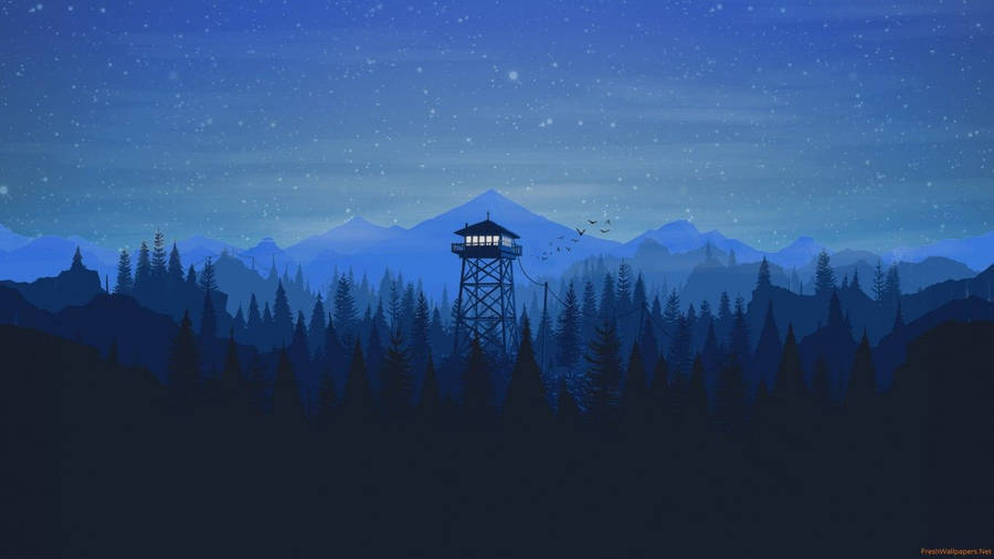 An Isolated Tower In A Peaceful Winter Night Wallpaper