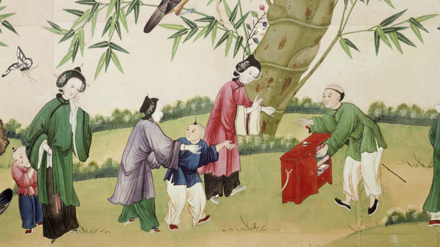 Ancient Chinese Bamboo Harvesting Wallpaper