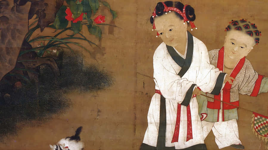 Ancient Chinese Children Playing Wallpaper