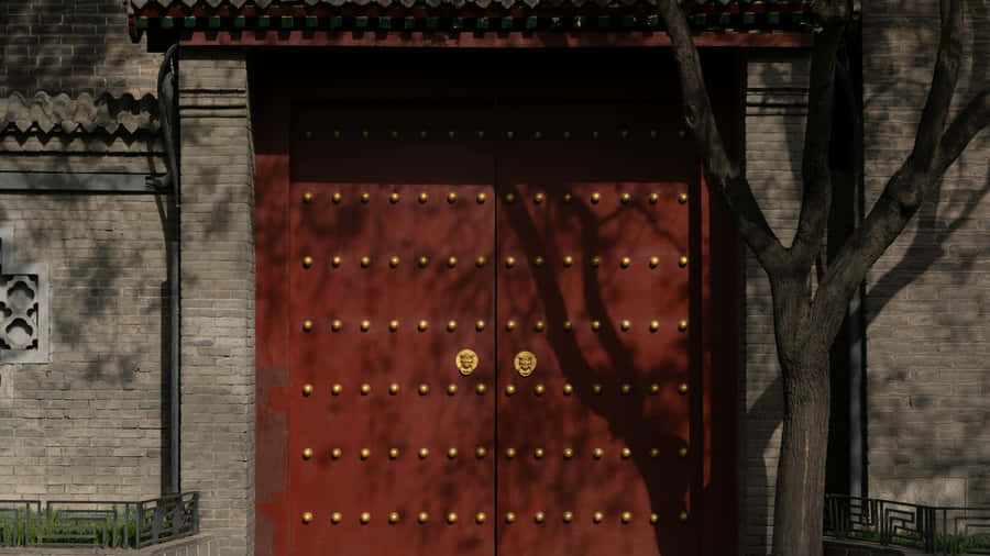 Ancient Chinese Red Door Wallpaper