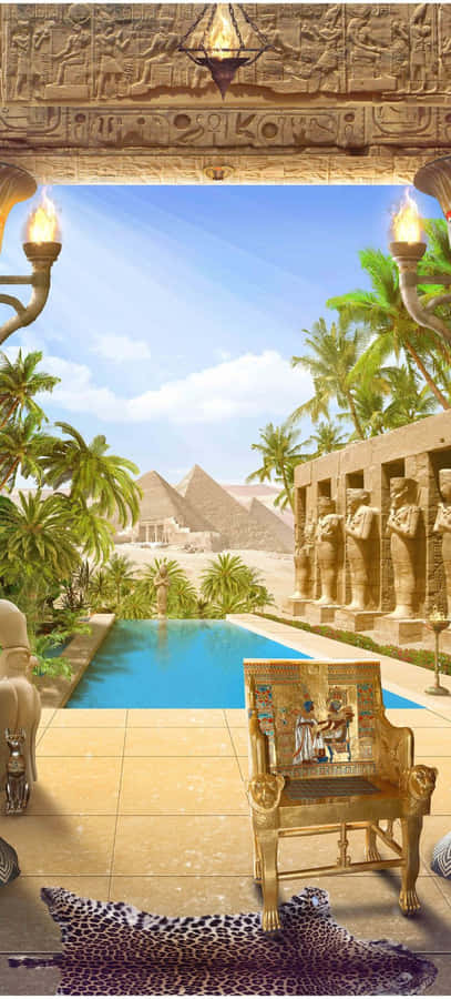 Ancient Egyptian Poolside View Wallpaper