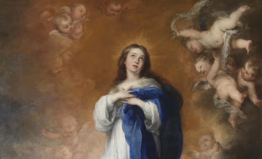 Angels Looking At Immaculate Mary Wallpaper