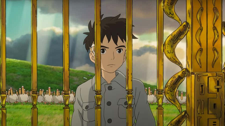 Animated Boy Behind Golden Gates Wallpaper