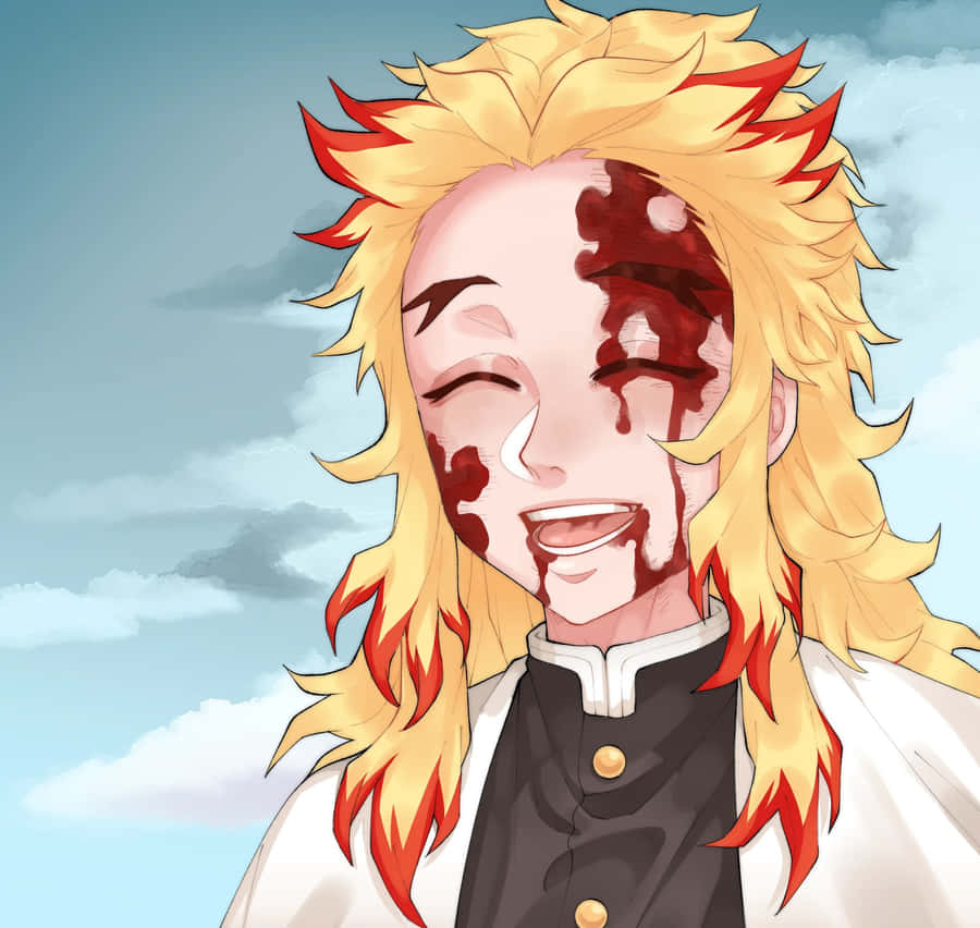 Animated Character Smiling With Blood Marks Wallpaper