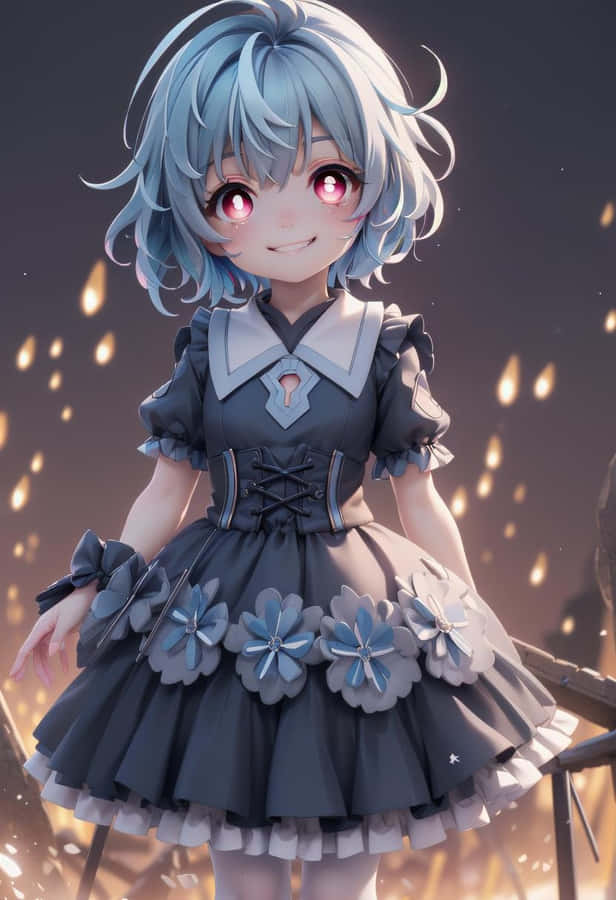 Animated Characterin Blue Dresswith Sparkles Wallpaper