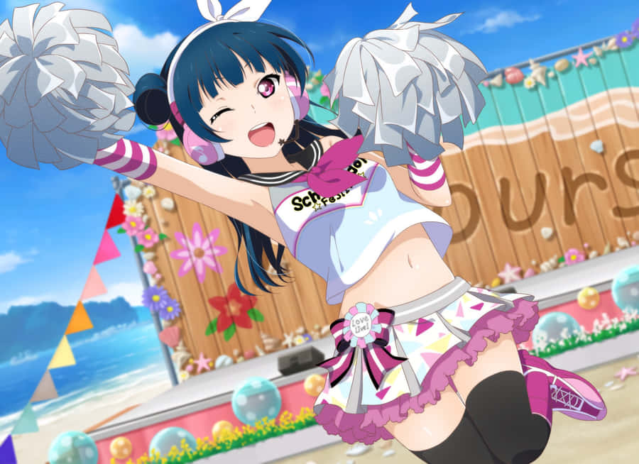 Animated Cheerleader Beach Performance Wallpaper