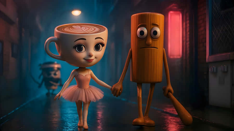 Animated Coffee Cup And Biscuit Wallpaper