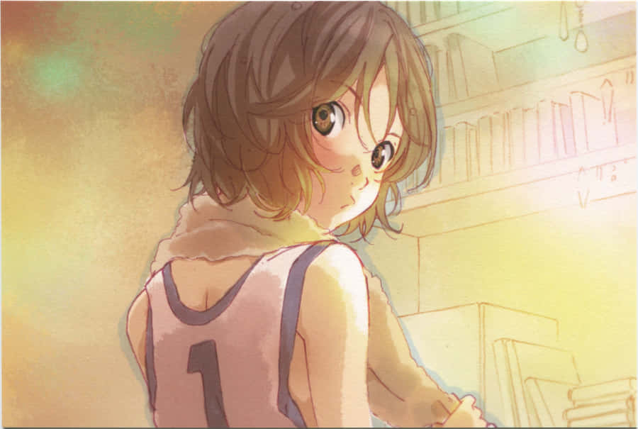 Animated Girl Glancing Back Wallpaper