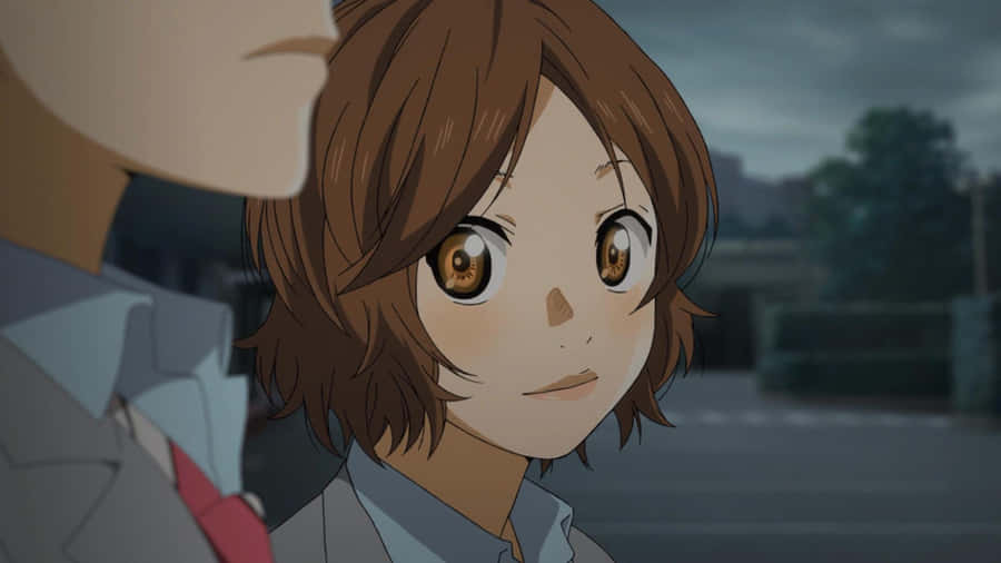 Animated Girl Glancing Back Wallpaper