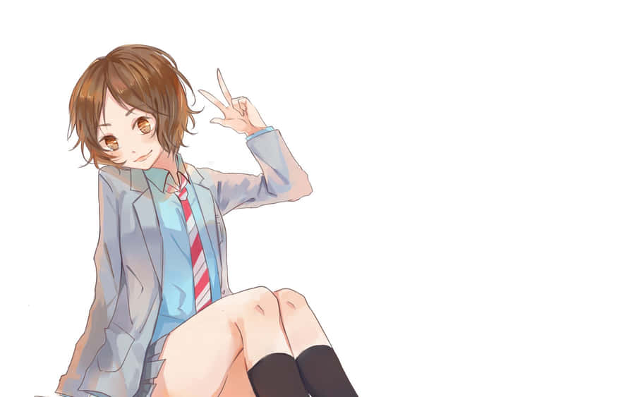 Animated Girl Peace Sign Gesture Wallpaper
