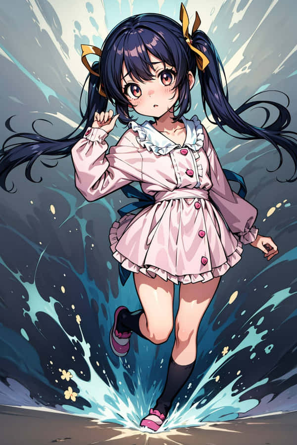 Animated Girl Splashing Water Wallpaper
