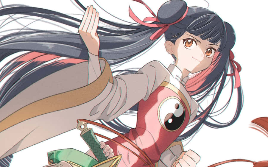 Animated Girl With Flowing Hairand Traditional Outfit Wallpaper