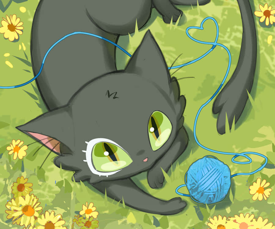 Animated Kitten Playing With Yarn Wallpaper