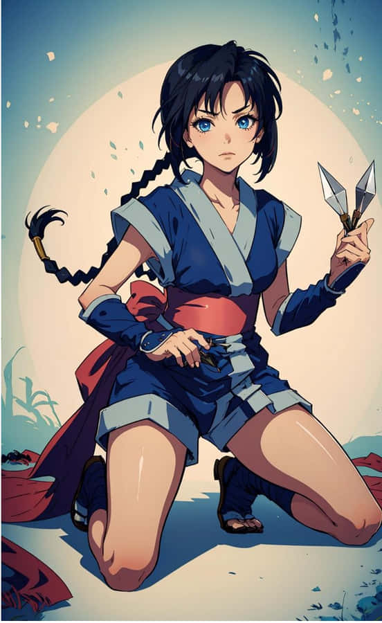 Animated Ninja Girlwith Kunai Wallpaper