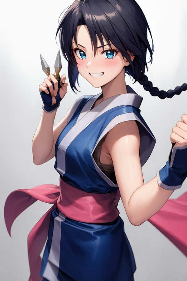 Animated Ninja Girlwith Kunai Wallpaper