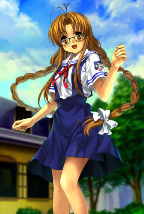Animated Schoolgirl With Glasses Wallpaper