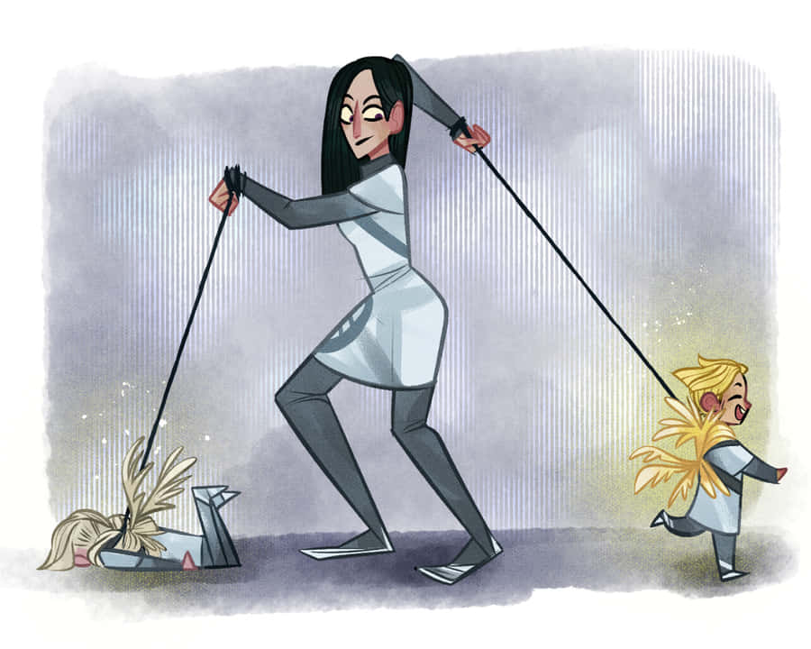 Animated Ski Training Illustration Wallpaper