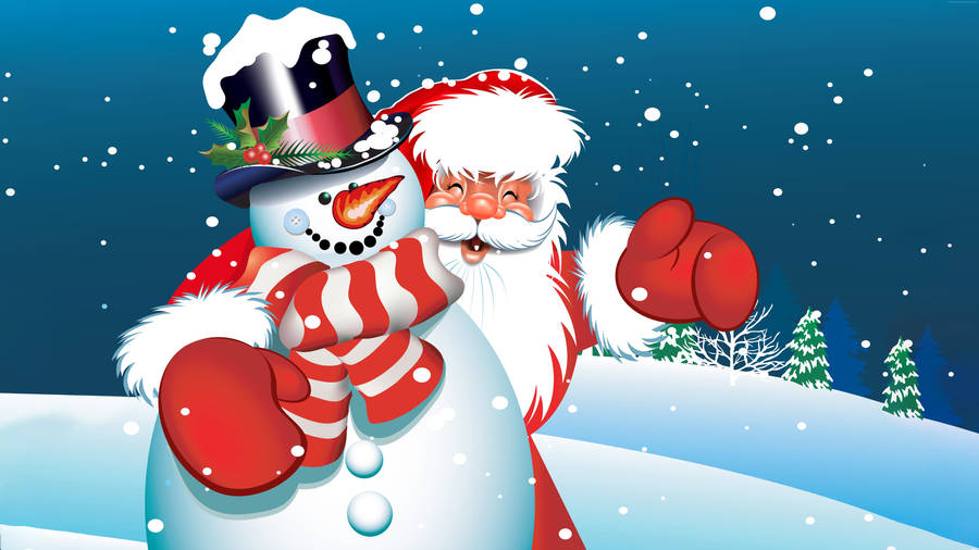 Animated Snowman And Santa Claus Wallpaper