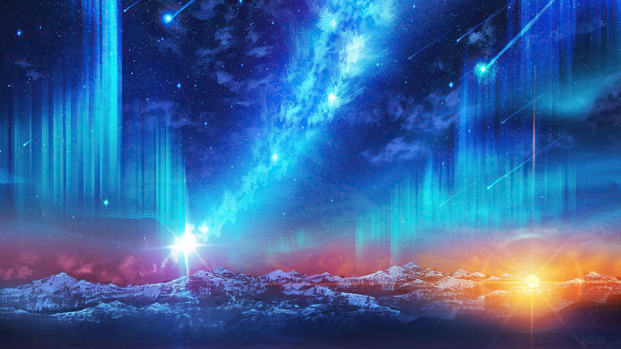 Animation Aurora Borealis Over Mountains Wallpaper