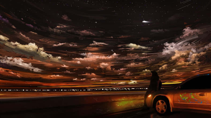 Anime Car Night Drive Wallpaper