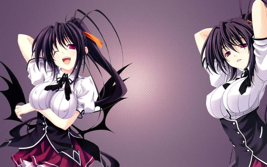Anime Character Akeno Himejima Posing Elegantly Against A Magic Circle Wallpaper