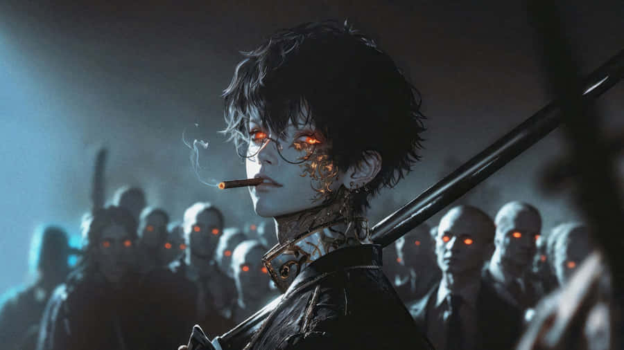 Anime Character Smoking Dark Scene Wallpaper